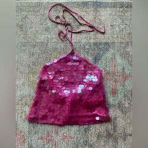 Saks Potts Bright Pink Sequin Halter Top